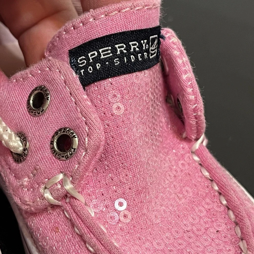 Sperry Topsider Size 6M Girls Boat Shoes Bahama Pink Sequin Toddler Slip On Tie